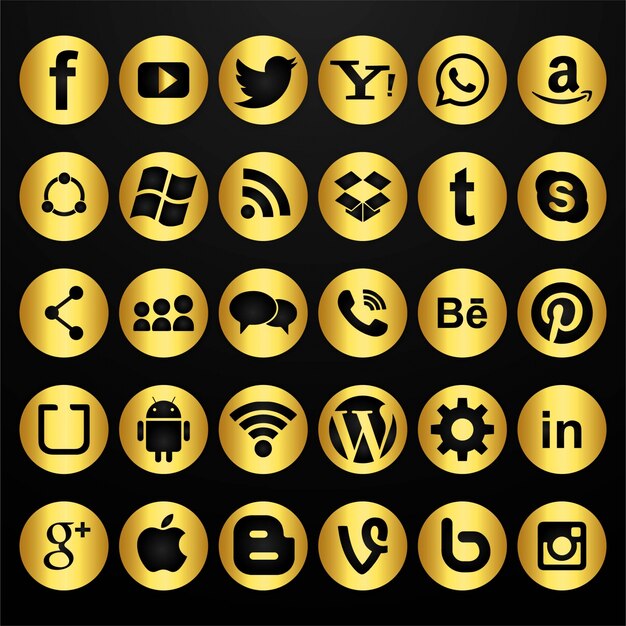 Ícones de mídia social dourados configurados