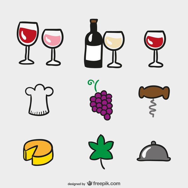 Ícones dos desenhos animados do vinho