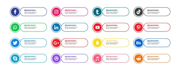 Ícones planos populares de sites sociais com banners conjunto de ícones gratuitos