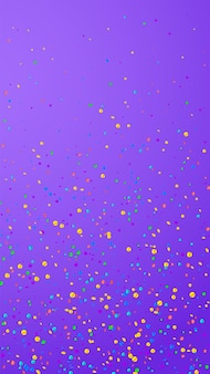 Confetes artísticos festivos. estrelas de celebração. confete brilhante sobre fundo violeta. grande modelo de sobreposição festivo. fundo vertical do vetor. Vetor Premium