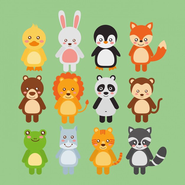 Conjunto animais fofos animais selvagens