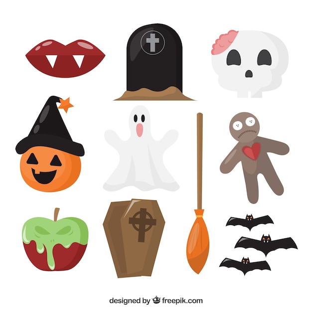 Vetor grátis conjunto básico de objetos de halloween