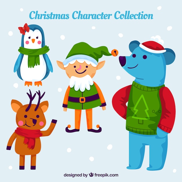 Vetor grátis conjunto colorido de personagens de natal