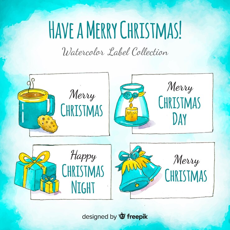 Vetor grátis conjunto colorido de rótulos de natal em aquarela