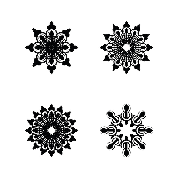 Conjunto de 4 ornamentos de mandala isolados no fundo branco ilustração de véu Vetor Premium