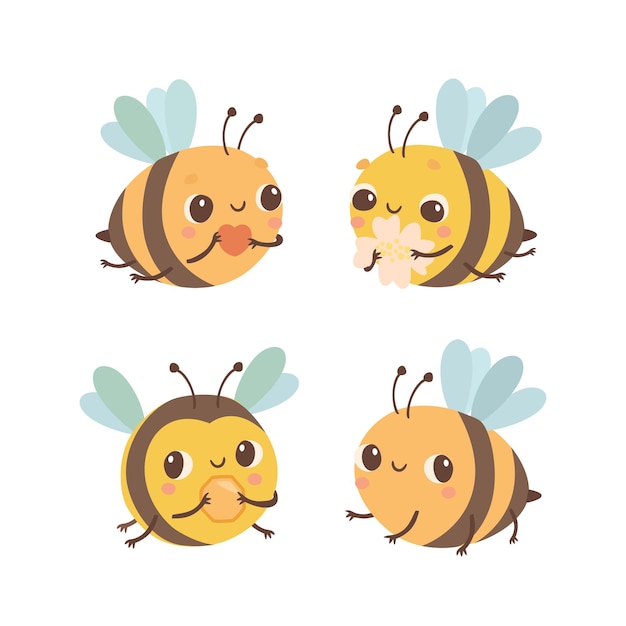 Vetor grátis conjunto de abelhas fofas