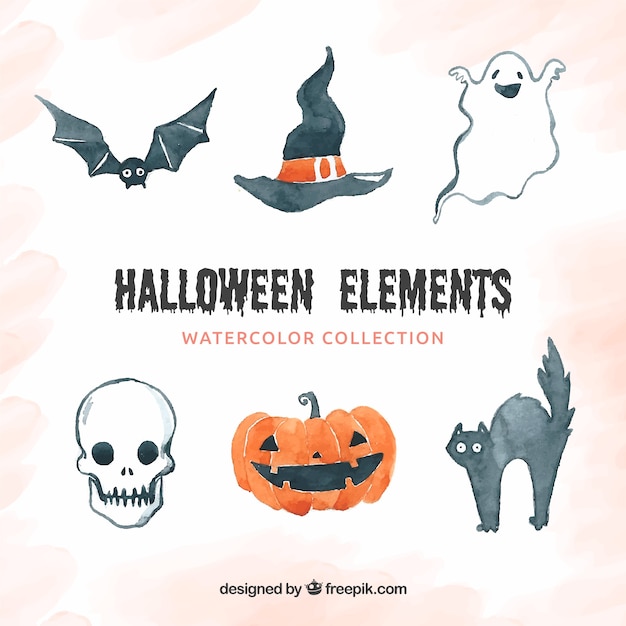 Conjunto de acessórios de aquarela halloween