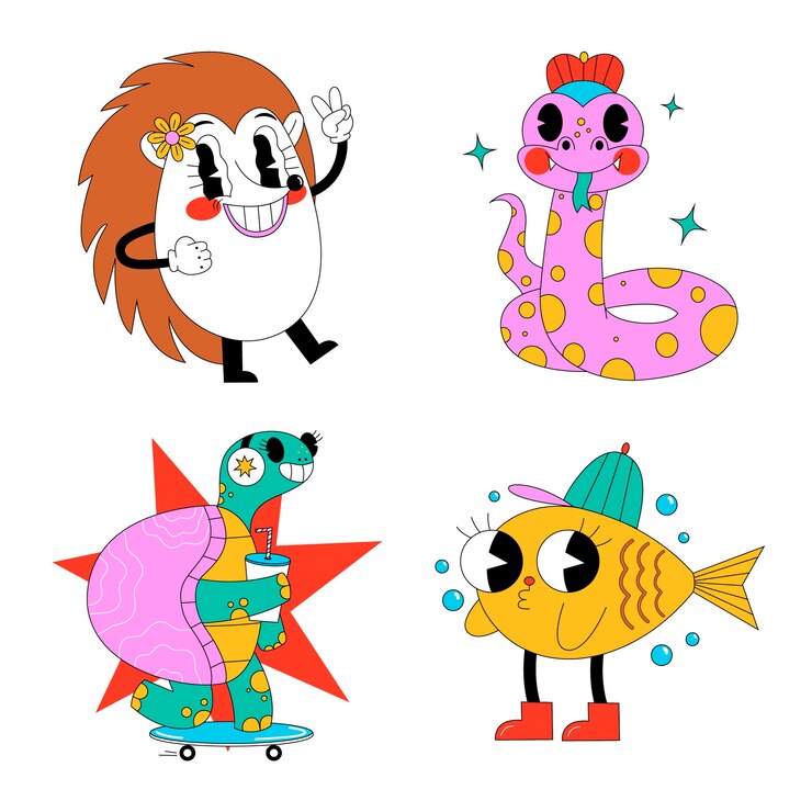 Vetor grátis conjunto de adesivos de animais de estimação estilo desenho animado
