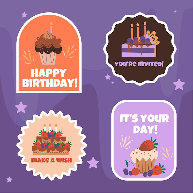 Vetor grátis conjunto de adesivos de aniversário