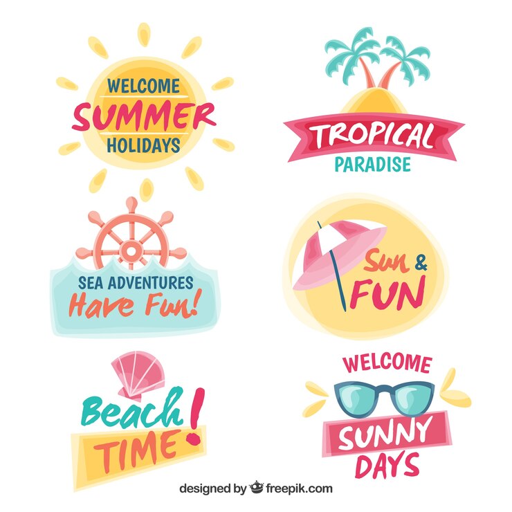 Vetor grátis conjunto de adesivos de aquarela com mensagens de verão