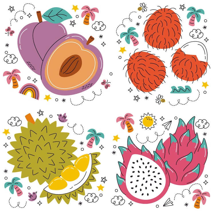 Vetor grátis conjunto de adesivos de estilo cartoon de frutas