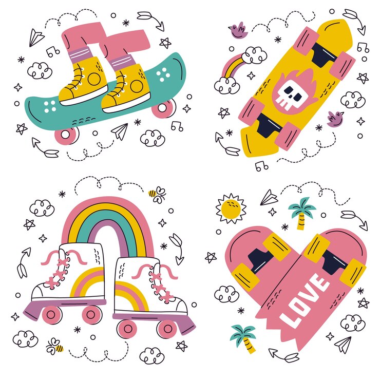 Vetor grátis conjunto de adesivos de itens esportivos estilo doodle