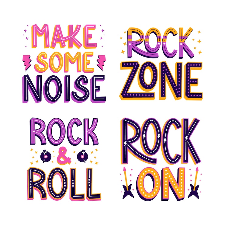 Vetor grátis conjunto de adesivos de letras rock & roll