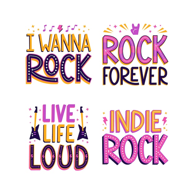 Conjunto de adesivos de letras rock & roll