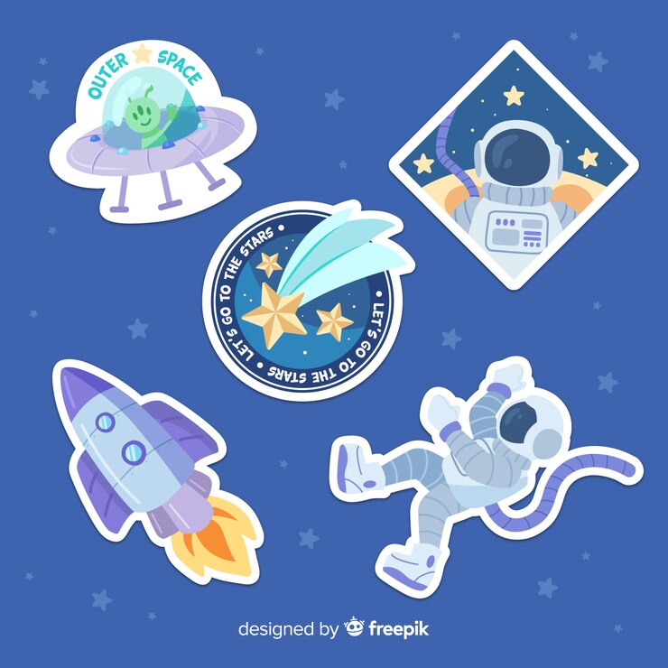 Vetor grátis conjunto de adesivos de mão desenhada espaço