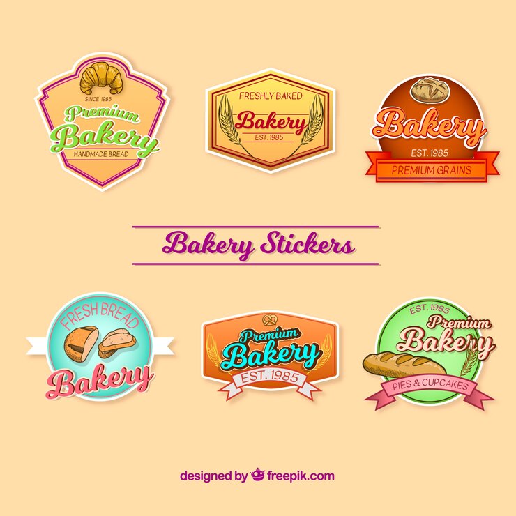 Vetor grátis conjunto de adesivos de padaria em estilo 2d