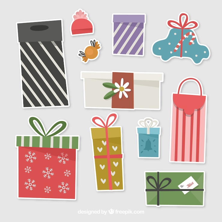 Vetor grátis conjunto de adesivos de presente de natal