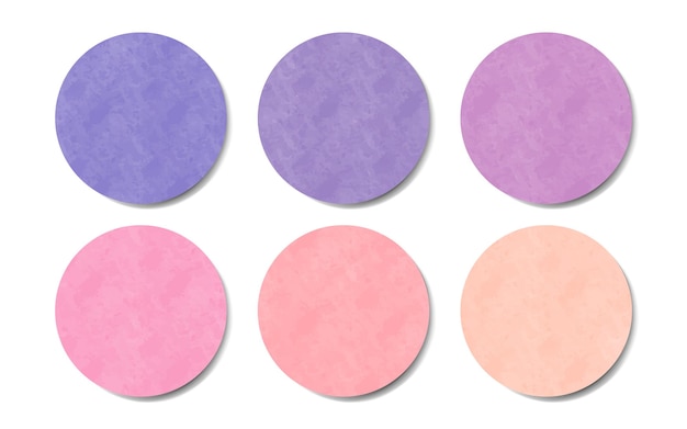 Conjunto de adesivos de textura redondos. etiquetas em tons pastel roxos e corais de diferentes círculos.