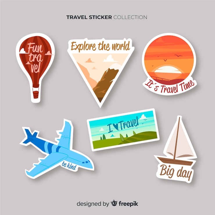 Vetor grátis conjunto de adesivos de viagem de mão desenhada