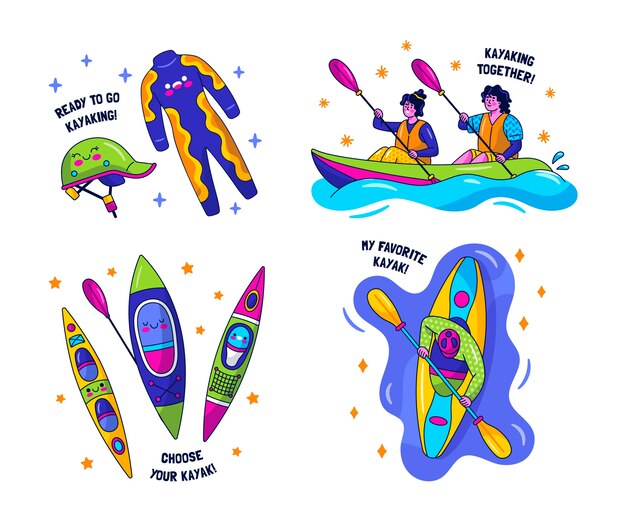 Conjunto de adesivos kayak kawaii