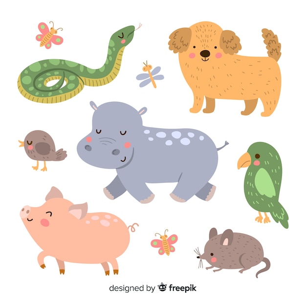 Vetor grátis conjunto de animais fofos ilustrados
