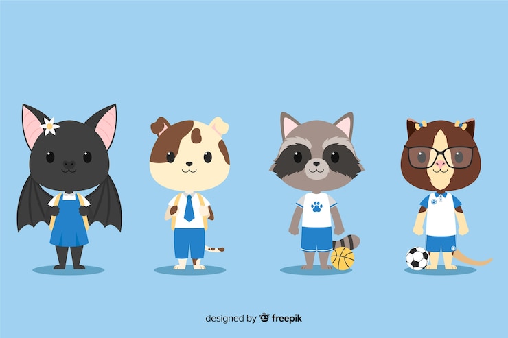 Vetor grátis conjunto de animais fofos, prontos para estudar