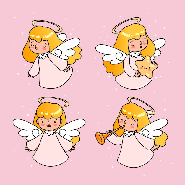 Conjunto de anjo de natal mão desenhada