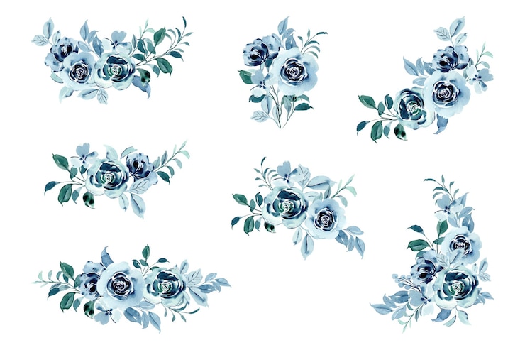 Vetor grátis conjunto de aquarelas de decorações de flores rosas verdes azuis