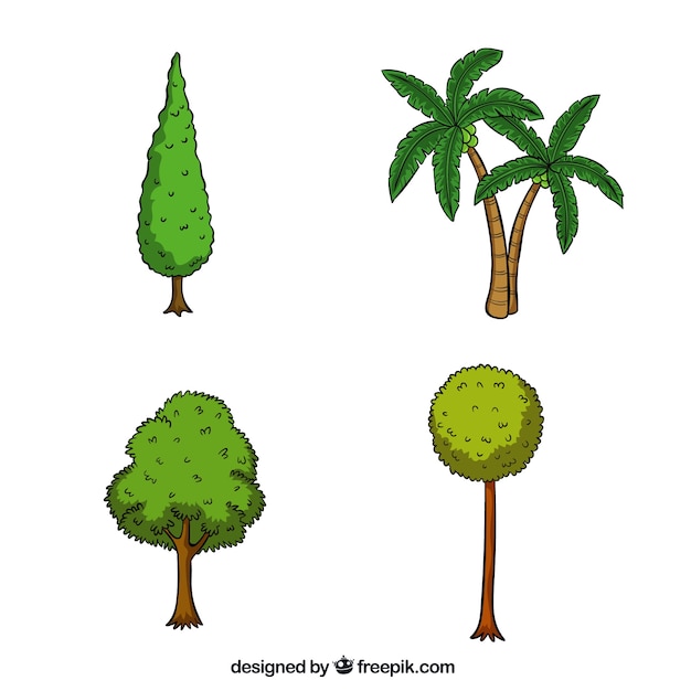 Conjunto de árvores em estilo desenhado à mão