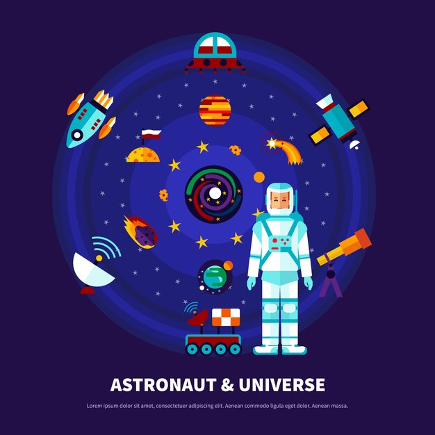 Conjunto de astronauta e universo