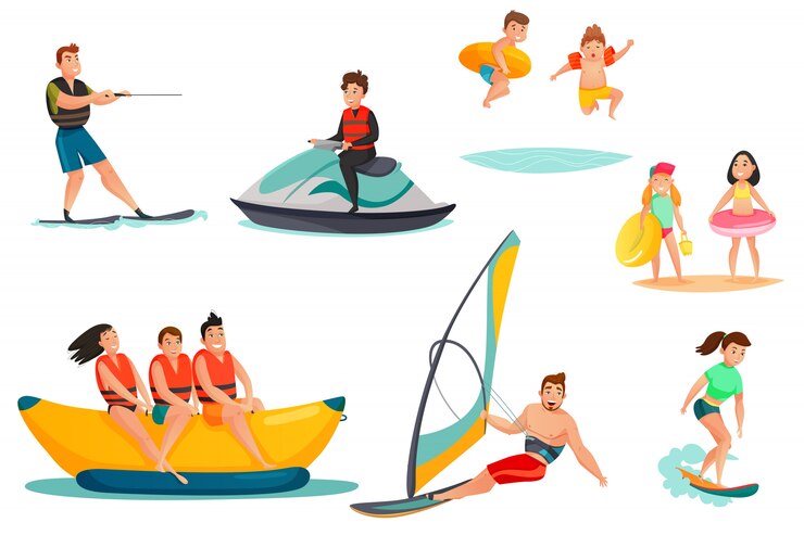 Vetor grátis conjunto de atividades aquáticas de verão