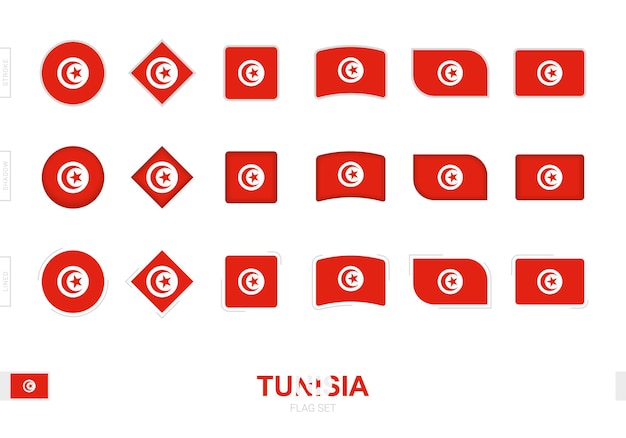 Conjunto de bandeira da tunísia, simples bandeiras da tunísia com três efeitos diferentes.