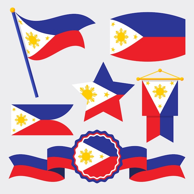 Conjunto de bandeira das filipinas plana