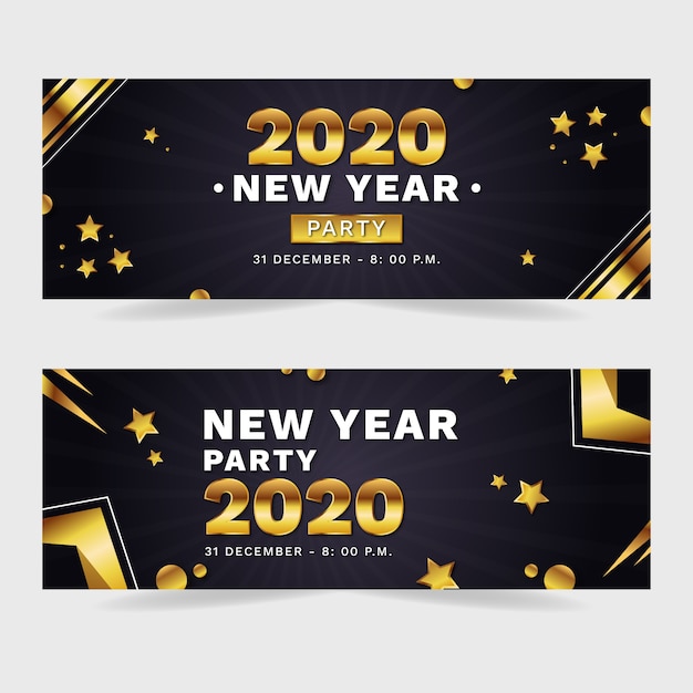 Vetor grátis conjunto de bandeiras de festa design plano ano novo 2020