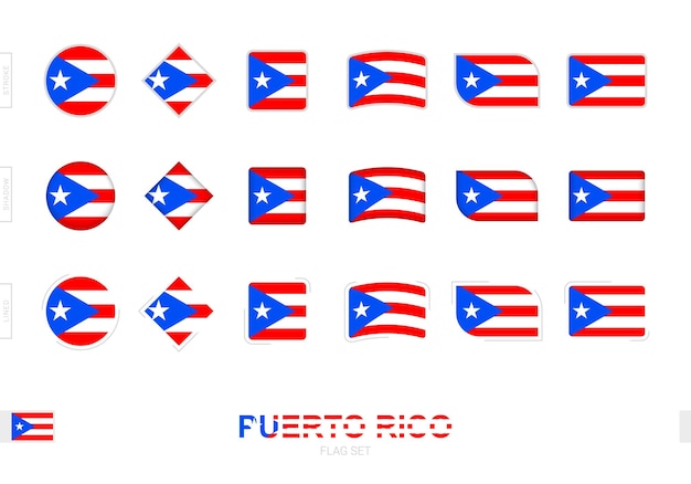 Conjunto de bandeiras de porto rico, bandeiras simples de porto rico com três efeitos diferentes.