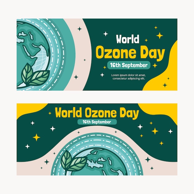 Conjunto de bandeiras do dia mundial do ozônio desenhadas à mão