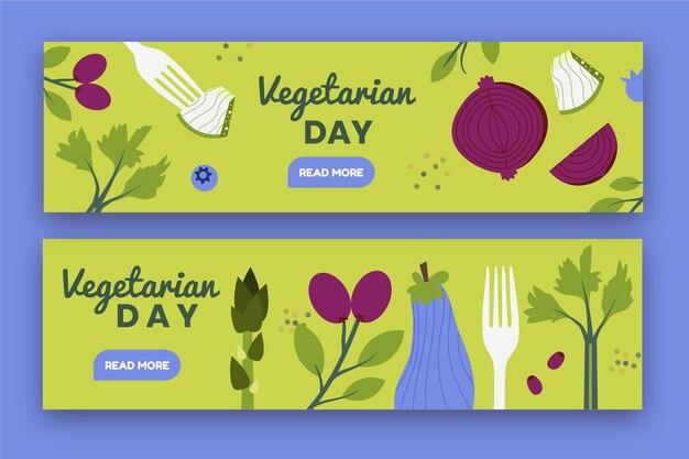 Conjunto de bandeiras do dia mundial vegetariano desenhado à mão