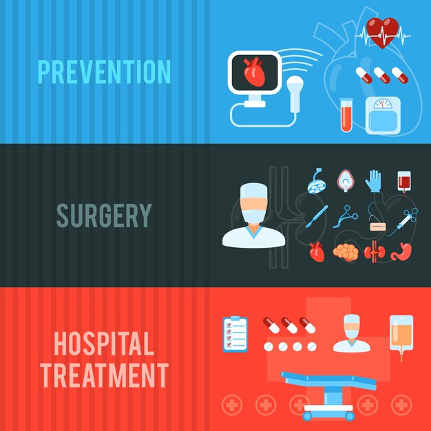 Conjunto de bandeiras horizontais de conceito de cirurgia