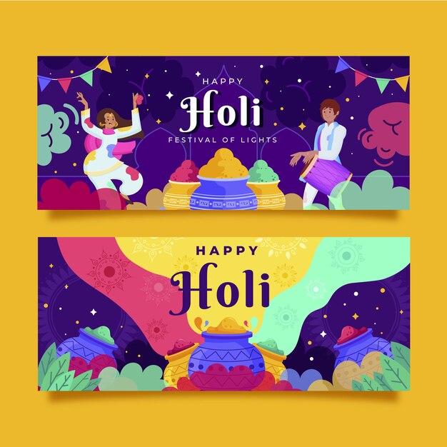 Conjunto de bandeiras horizontais planas holi