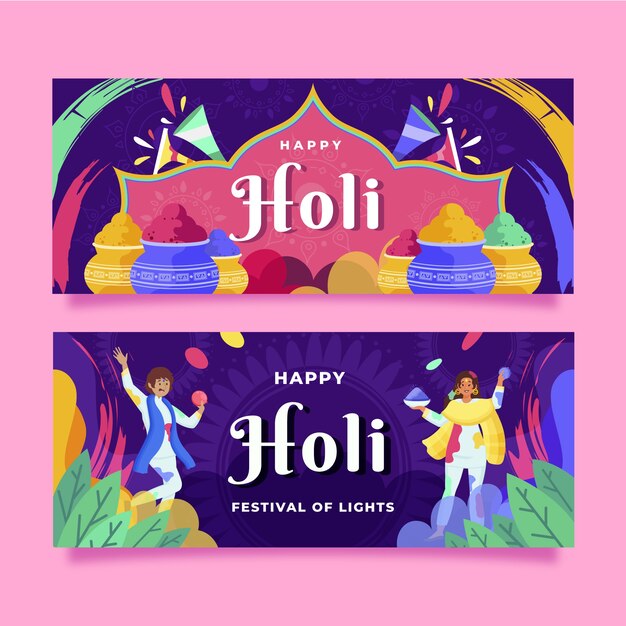 Conjunto de bandeiras horizontais planas holi