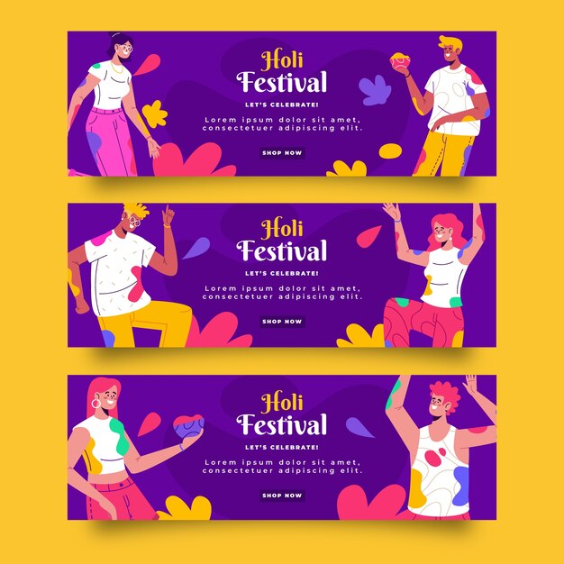 Conjunto de bandeiras horizontais planas holi