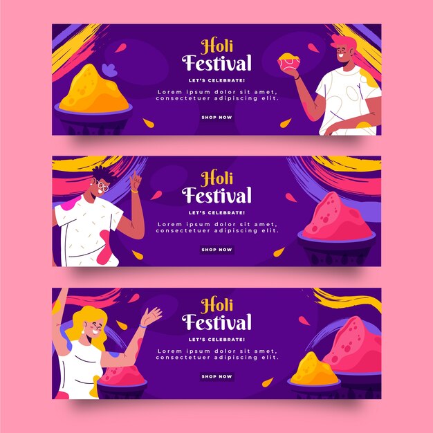 Conjunto de bandeiras horizontais planas holi