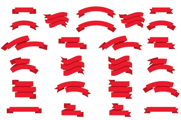 Conjunto de bandeiras plana de fita vermelha