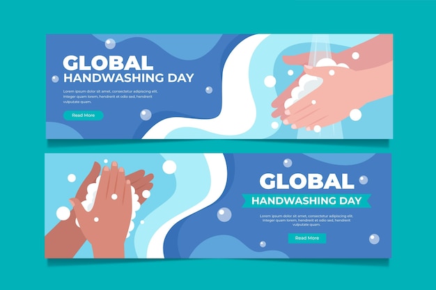 Vetor grátis conjunto de bandeiras planas globais desenhadas à mão para o dia da lavagem das mãos