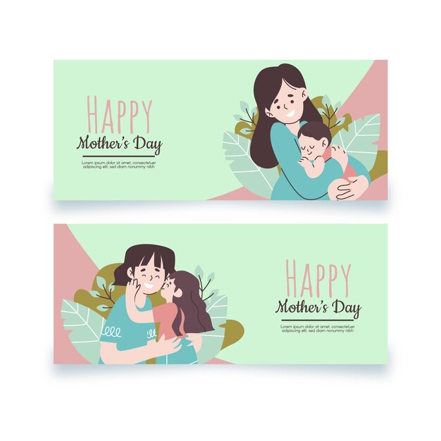 Conjunto de bandeiras planas orgânicas para o dia das mães