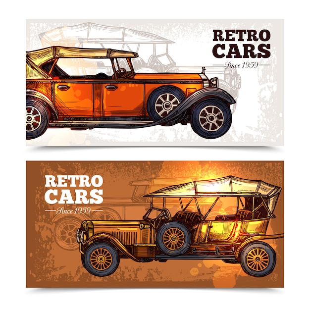 Vetor grátis conjunto de banner de carros retrô