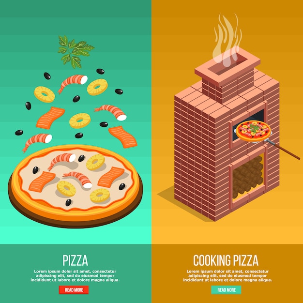 Vetor grátis conjunto de banner de cozimento de pizza