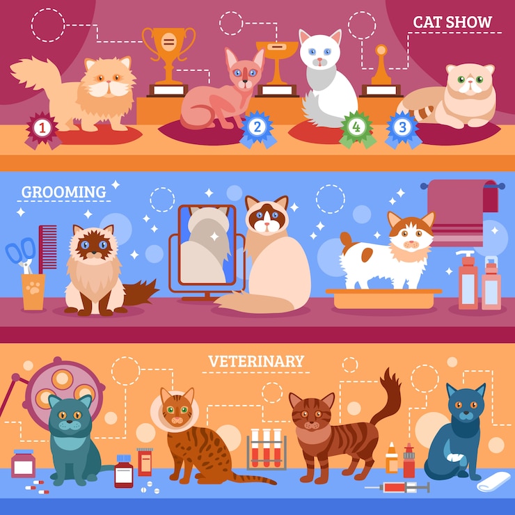 Vetor grátis conjunto de banner de gatos