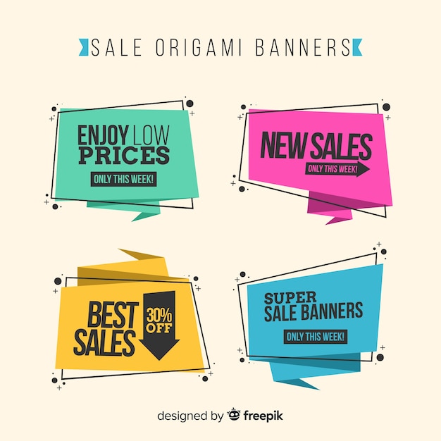 Conjunto de banner de venda de estilo origami colorido