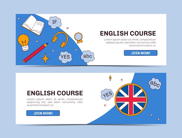 Conjunto de banner desenhado à mão em inglês